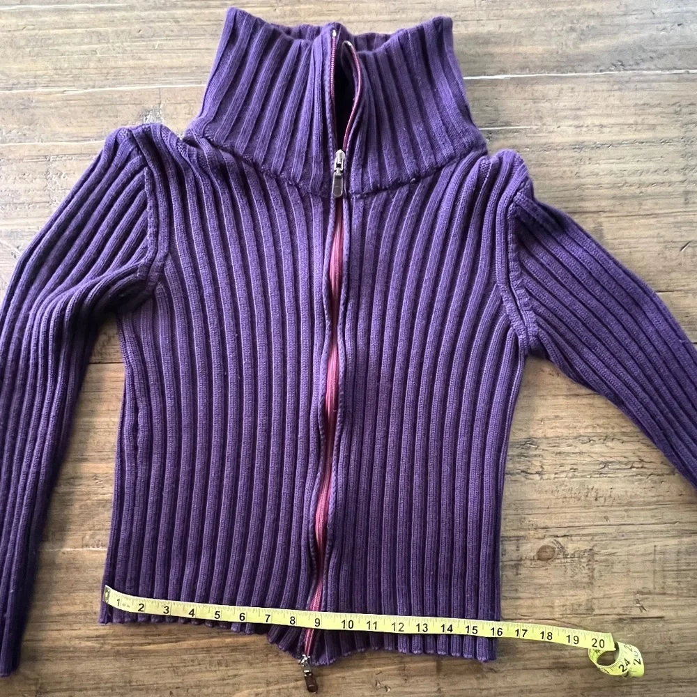Purple Ribbed Zip Up Cardigan - Picture 9 of 11